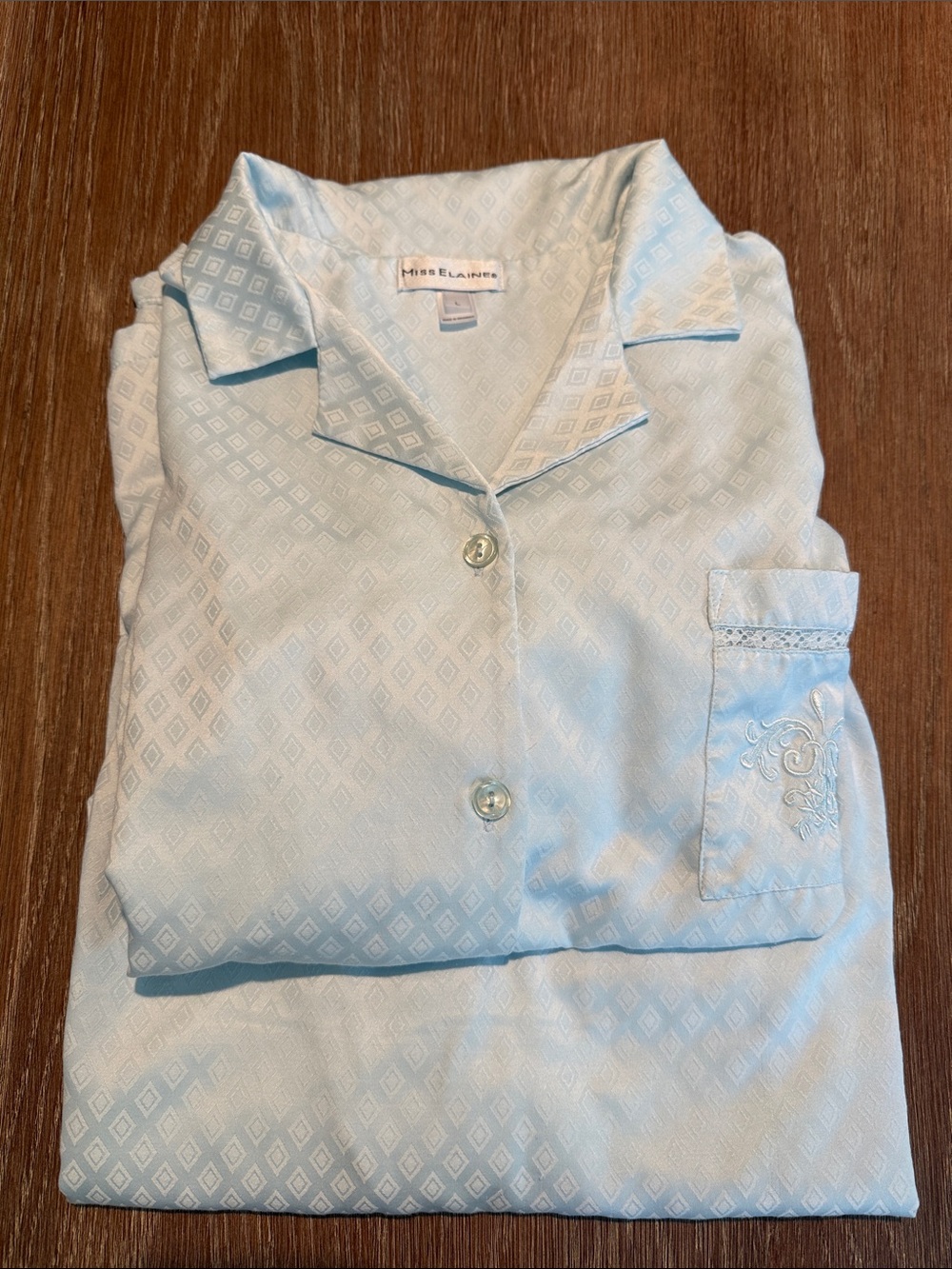 Miss Elaine Pale Blue Diamond-Pattern Pajama Set